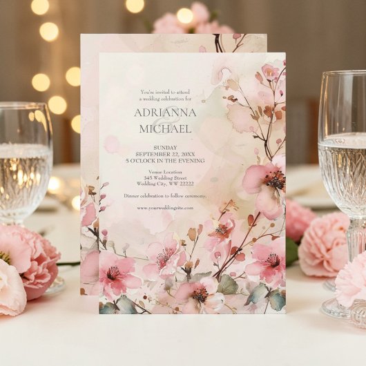 Spring Pink Floral Wedding Invitation 招待状