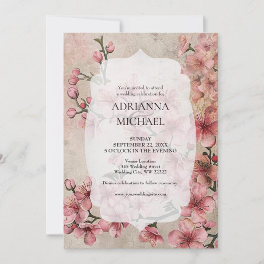 Spring Pink Floral Wedding Invitation 招待状 (正面)