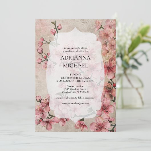 Spring Pink Floral Wedding Invitation 招待状 (スタンド正面)