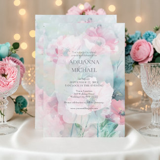Spring Pink & Teal Floral Wedding Invitation 招待状