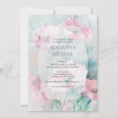 Spring Pink & Teal Floral Wedding Invitation 招待状 (正面)