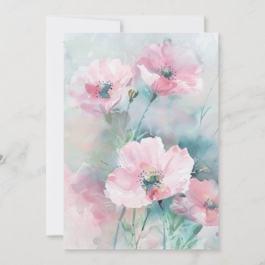 Spring Pink & Teal Floral Wedding Invitation 招待状 (裏面)