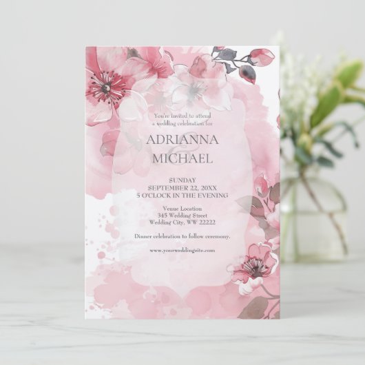Spring Pink & White Floral Wedding Invitation 招待状 (スタンド正面)