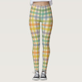 Spring Plaid Pattern in Orange Green and Brown レギンス (正面)