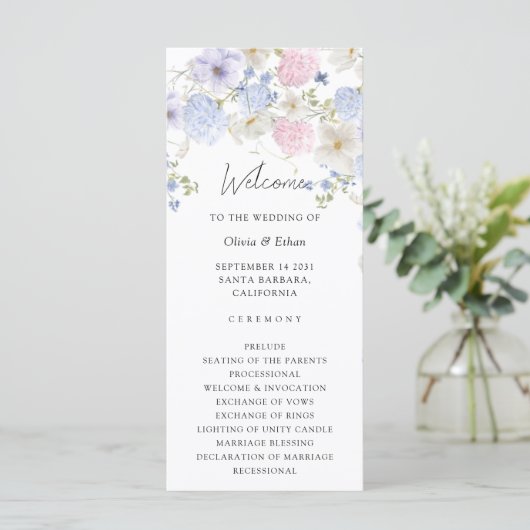 Spring Purple And Pink Wildflowers Wedding Program (スタンド正面)