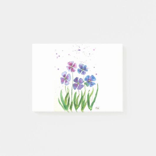 Spring purple blue flowers watercolor ポストイット (正面)