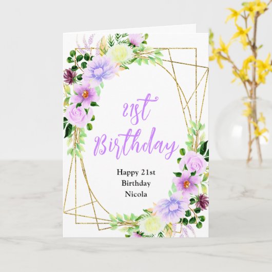 Spring Purple Floral Birthday カード (黄色い花)