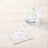 Spring Purple Floral Birthday スクエアペーパーコースター (インサイチュ)