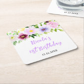 Spring Purple Floral Birthday スクエアペーパーコースター (アングル)