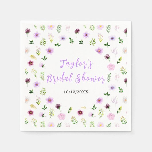 Spring Purple Floral Bridal Shower スタンダードカクテルナプキン (正面)