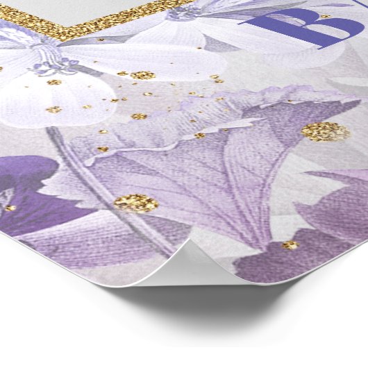 Spring purple flowers boho baby shower photo prop ポスター (角)