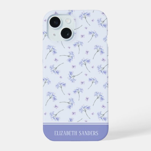 Spring Purple Flowers Pattern iPhone 15ケース (裏面)