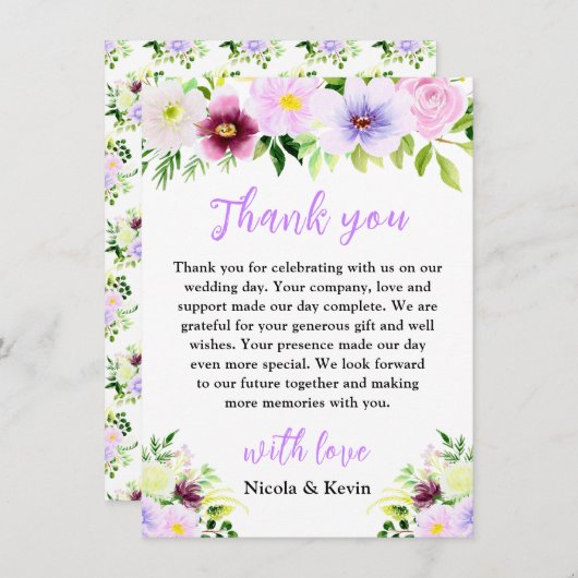 Spring Purple Flowers with Foliage サンキューカード (正面/裏面)