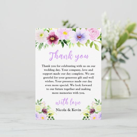 Spring Purple Flowers with Foliage サンキューカード (スタンド正面)