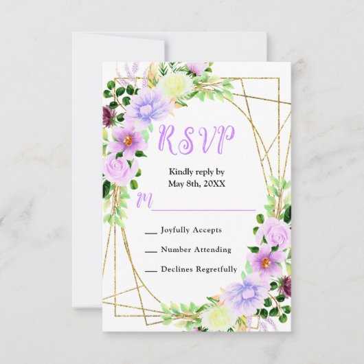 Spring Purple Flowers with Foliage 出欠カード (正面)