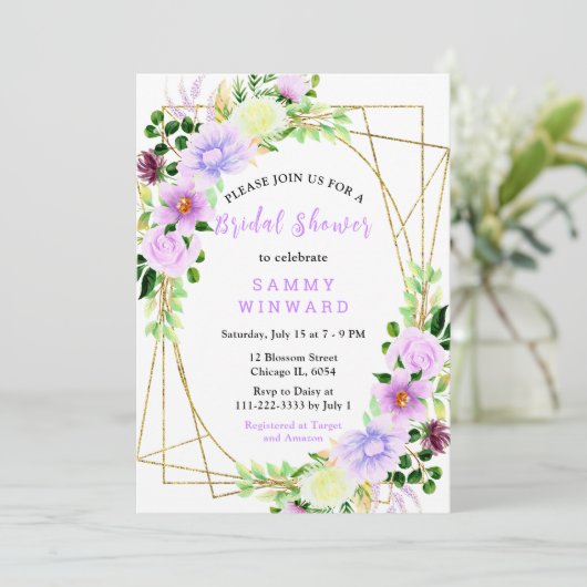 Spring Purple Flowers with Foliage 招待状 (スタンド正面)