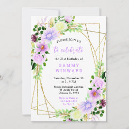 Spring Purple Flowers with Foliage 招待状