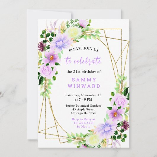 Spring Purple Flowers with Foliage 招待状 (正面)