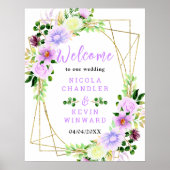 Spring Purple Flowers with Foliage Welcome Sign ポスター (正面)