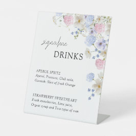 Spring Purple Pink Wildflowers Wedding Bar Menu 台座サイン