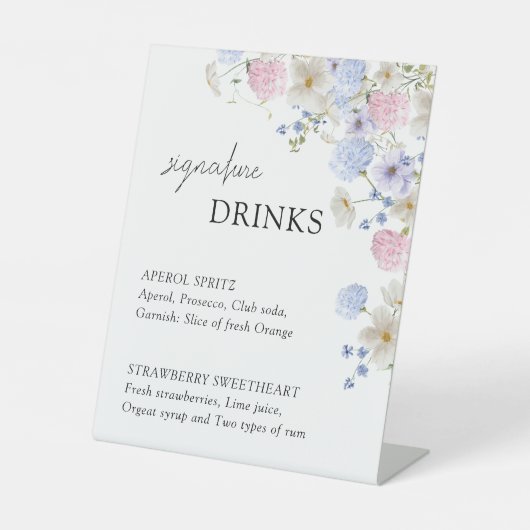 Spring Purple Pink Wildflowers Wedding Bar Menu 台座サイン (正面)