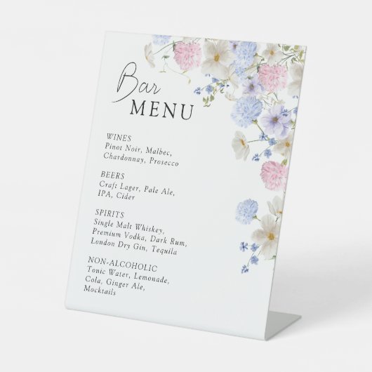 Spring Purple Pink Wildflowers Wedding Bar Menu 台座サイン (正面)