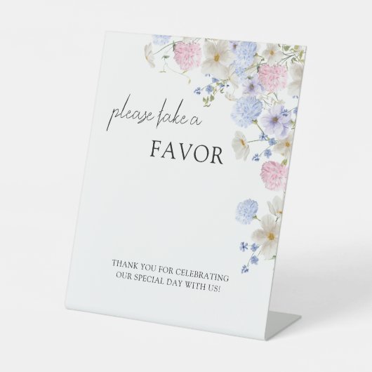 Spring Purple Pink Wildflowers Wedding Favors 台座サイン (正面)