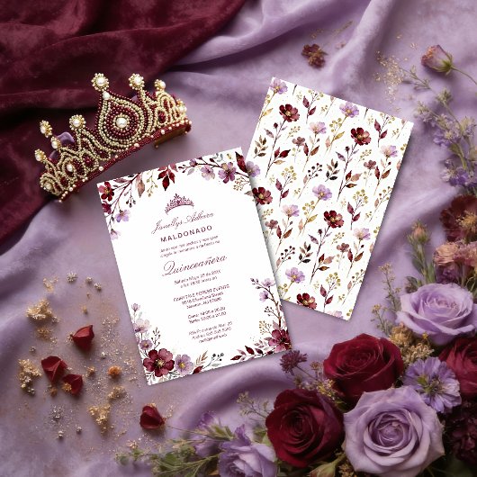 Spring Purple-Toned Botanical Branches Tiara XVs 招待状