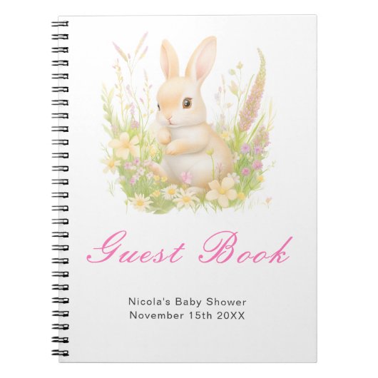 Spring Rabbit Baby Shower Guest Book ノートブック (正面)