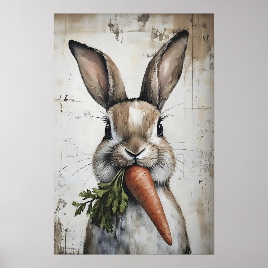 Spring Rabbit Carrot Print, Easter Bunny ポスター (正面)
