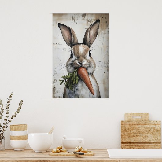 Spring Rabbit Carrot Print, Easter Bunny ポスター (キッチン)