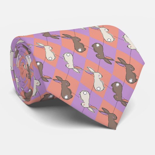 Spring Rabbit Pink and Purple Pastel Argyle  ネクタイ (ロール)