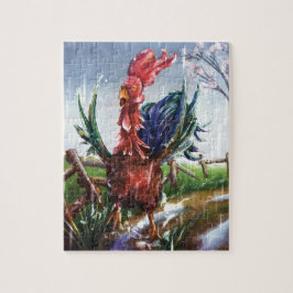 Spring Rain Rooster Illustration Jigsaw Puzzle ジグソーパズル