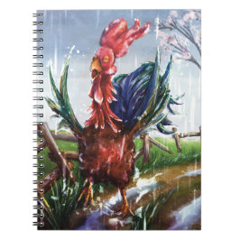 Spring Rain Rooster Illustration Spiral Notebook ノートブック