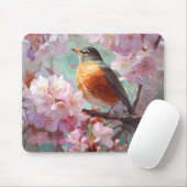 Spring Robin Pink Cherry Blossom Mousepad マウスパッド (マウス)