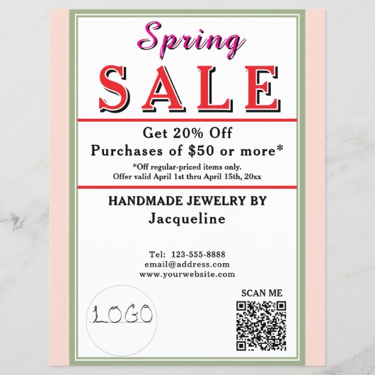 Spring Sale Blush Pink Sage Green BACKSIDE Heart チラシ (正面)