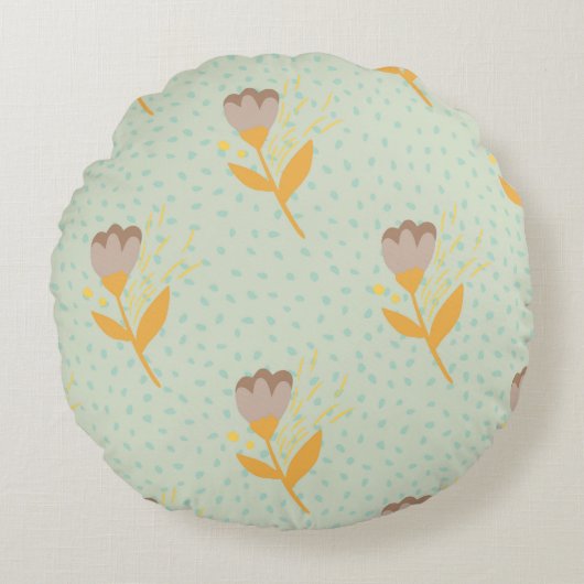 Spring seamless folk flower doodle pattern. Hand d ラウンドクッション (正面)
