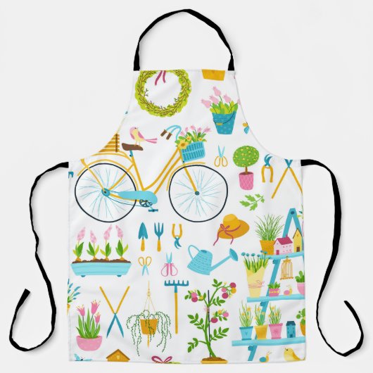 Spring seamless pattern in simple hand-drawn carto エプロン (正面)