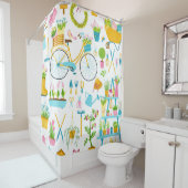 Spring seamless pattern in simple hand-drawn carto シャワーカーテン (インサイチュ)