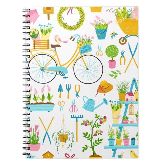 Spring seamless pattern in simple hand-drawn carto ノートブック (正面)