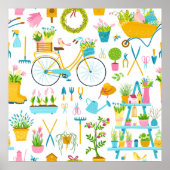 Spring seamless pattern in simple hand-drawn carto ポスター (正面)