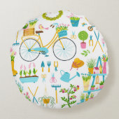 Spring seamless pattern in simple hand-drawn carto ラウンドクッション (裏面)