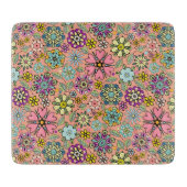 Spring Season Retro Flower Colors Seamless Pattern カッティングボード (正面)