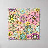 Spring Season Retro Flower Colors Seamless Pattern キャンバスプリント (正面)