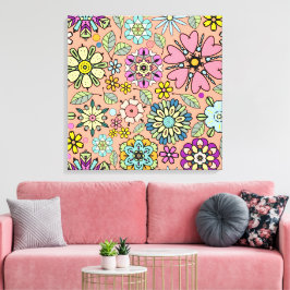 Spring Season Retro Flower Colors Seamless Pattern キャンバスプリント