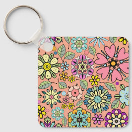 Spring Season Retro Flower Colors Seamless Pattern キーホルダー