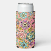 Spring Season Retro Flower Colors Seamless Pattern スリム缶クーラー (Seltzer正面)