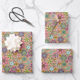 Spring Season Retro Flower Colors Seamless Pattern ラッピングペーパーシート