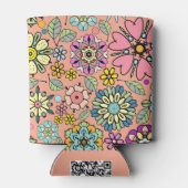 Spring Season Retro Flower Colors Seamless Pattern 缶クーラー (裏面)