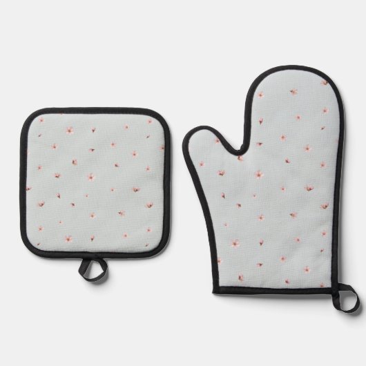Spring Sky Japanese Cherry Blossom Floral Pattern 鍋つかみ&鍋敷きセット (正面)